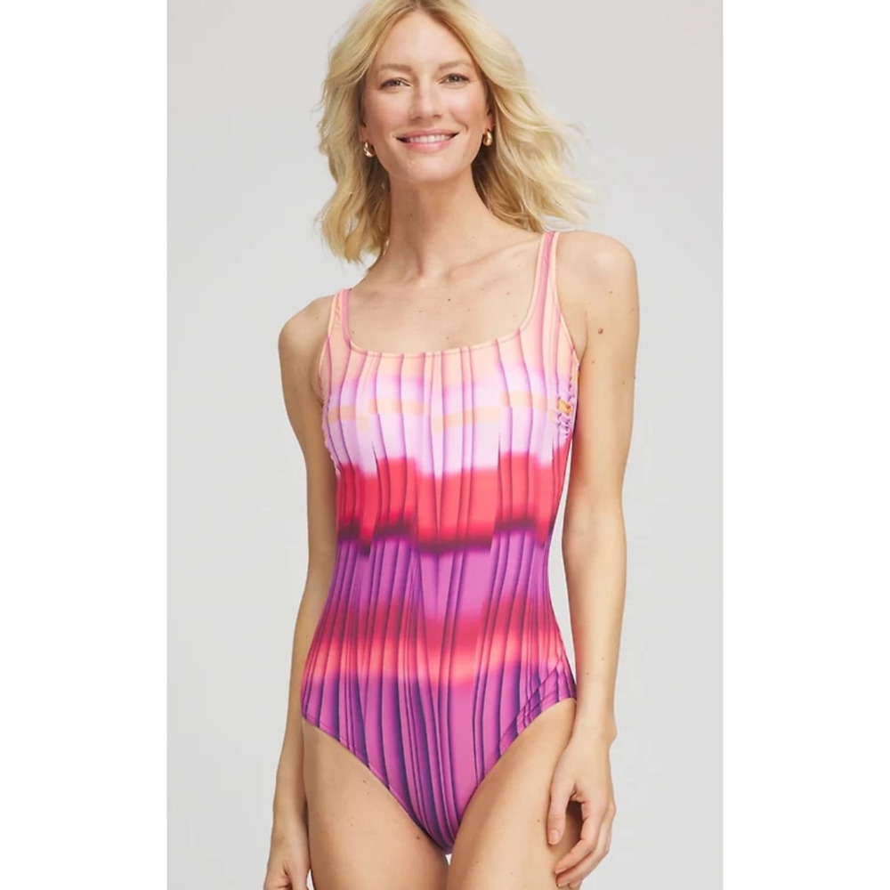 NEW GOTTEX PINK MULTI GOLDEN HOUR SQUARE NECK PRINTED ONE PIECE SWIMSUIT SZ 8